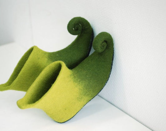 Elf or fairy shoes, green gnome shoes